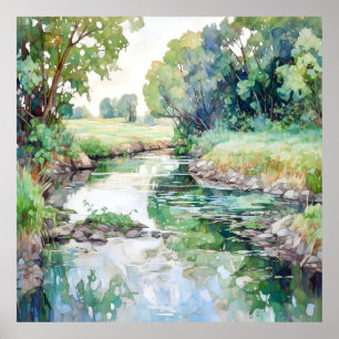 Country Landscape Watercolor Poster