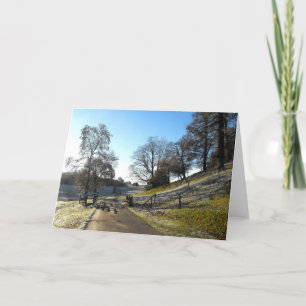 Country lane in a frosty landscape holiday card