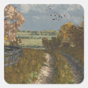 Country Lane in Fall Square Sticker