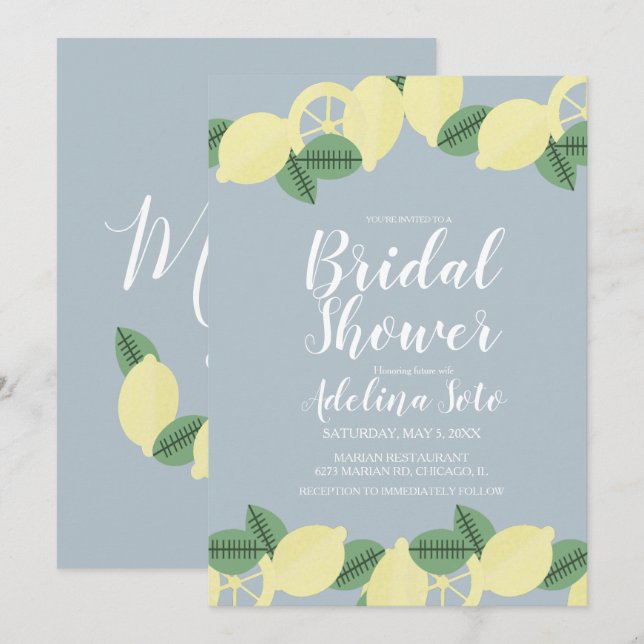 Country Lemon Boho Blush Blue Bridal Shower Invitation (Front/Back)