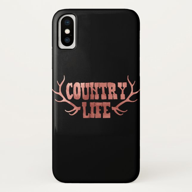 Country Life Antlers Peach Rose Gold Glam Case-Mate iPhone Case (Back)