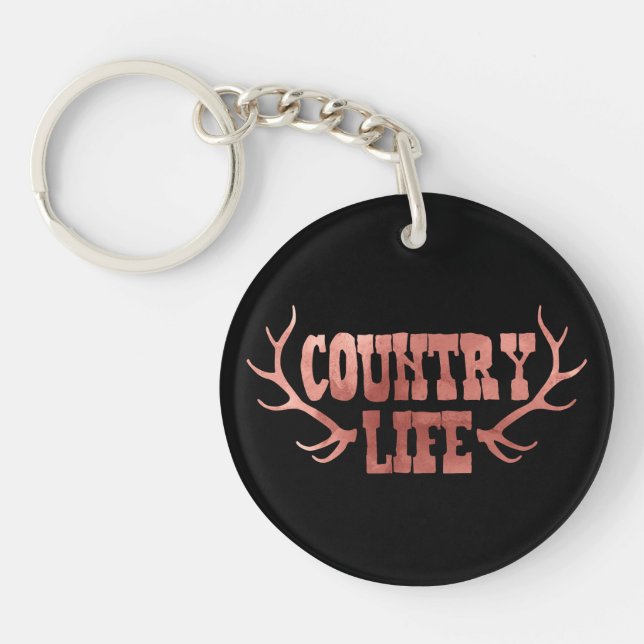 Country Life Antlers Peach Rose Gold Glam Key Ring (Front)