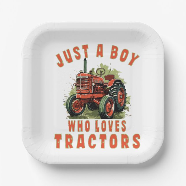 Country Life Boy who loves tractors Paper Plate (Front)