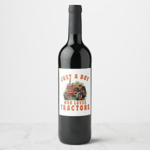 Country Life Boy who loves tractors Wine Label
