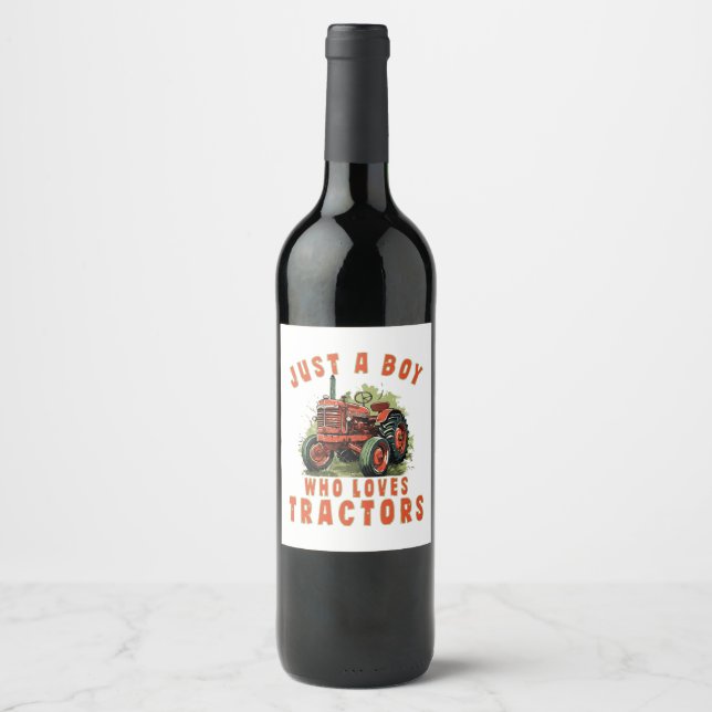 Country Life Boy who loves tractors Wine Label (Front)