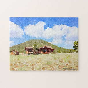 Country Life Cabins Watercolor Jigsaw Puzzle