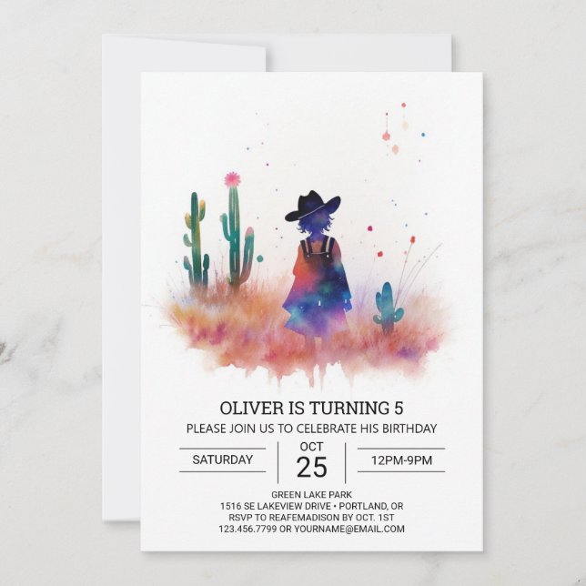 Country Life Watercolor Cowboy Birthday Invitation (Front)