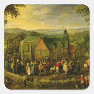 Country Life with a Wedding Scene Square Sticker