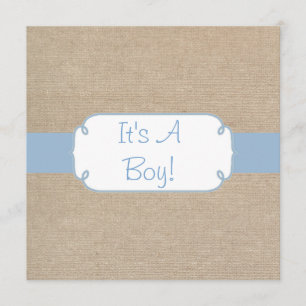 Country Light Blue and Beige Burlap Baby Shower Invitation