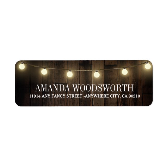 Country Lights Rustic Barn Wood Wedding Labels (Front)
