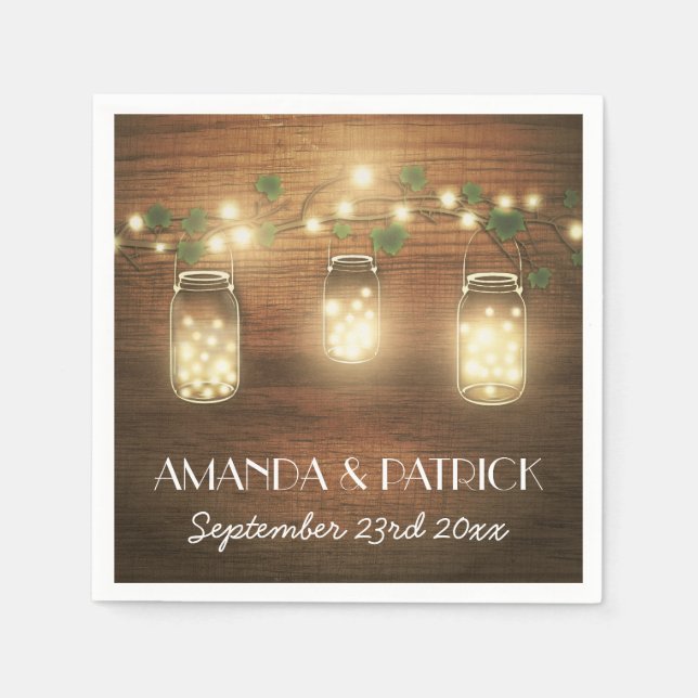 Country Lights Rustic Mason Jar Wedding Napkins (Front)