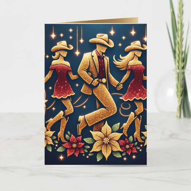 Country Line Dancers Happy Holidays Christmas Card (Front)