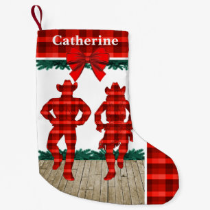 Country Line  Dancers  With Red Plaid Small Christmas Stocking