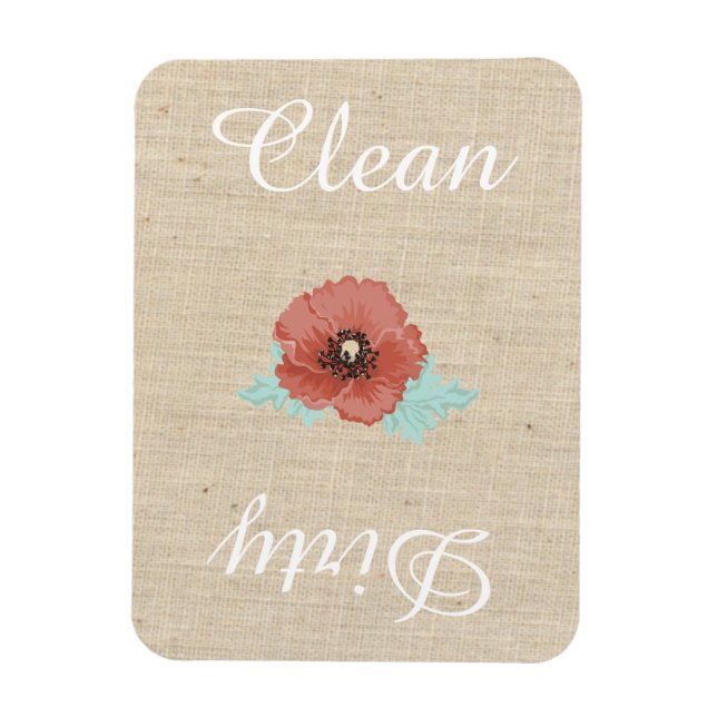 Country Linen Red Peonies Dishwasher Magnet (Vertical)