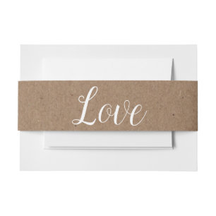 Country Love Brown & White Kraft Rustic Wedding Invitation Belly Band