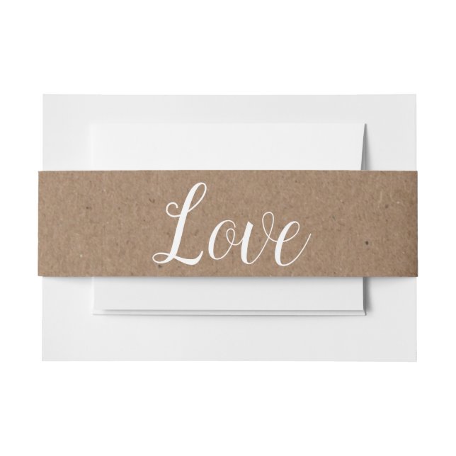 Country Love Brown & White Kraft Rustic Wedding Invitation Belly Band (Front Example)