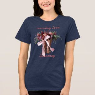 Country Love Cowgirl Boots Wildflowers T-shirt Tri-Blend Shirt