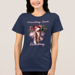 Country Love Cowgirl Boots Wildflowers T-shirt Tri-Blend Shirt