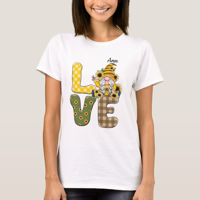 "Country LOVE" word with Gnomess and Sunflowers T-Shirt (Front)