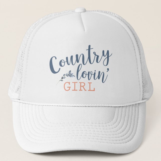 Country Lovin' Blue and Peach Country Girl Trucker Hat (Front)