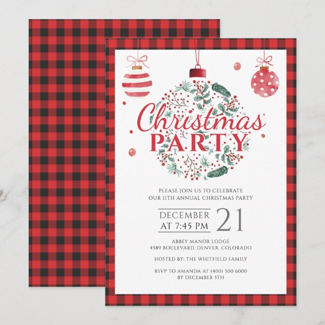 Country Lumberjack Buffalo Christmas Holiday Party Invitation (Front/Back)