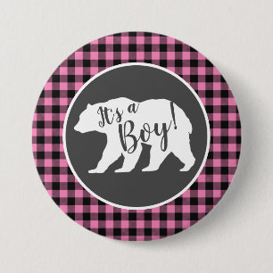 Country Mama Bear Baby Shower Girl Pink 7.5 Cm Round Badge