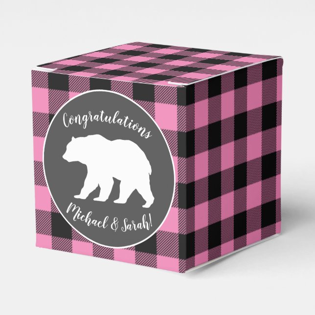 Country Mama Bear Baby Shower Girl Pink Favour Box (Front Side)