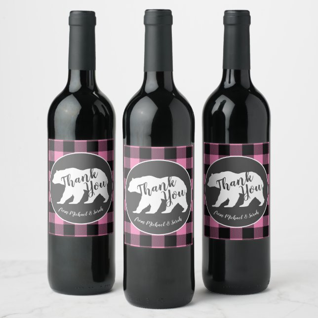 Country Mama Bear Baby Shower Girl Pink Wine Label (Bottles)