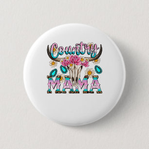 Country Mama Retro Groovy Cow Skull Country Rodeo 6 Cm Round Badge