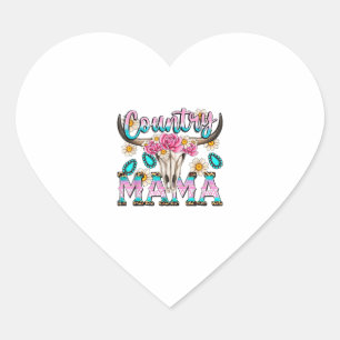 Country Mama Retro Groovy Cow Skull Country Rodeo Heart Sticker