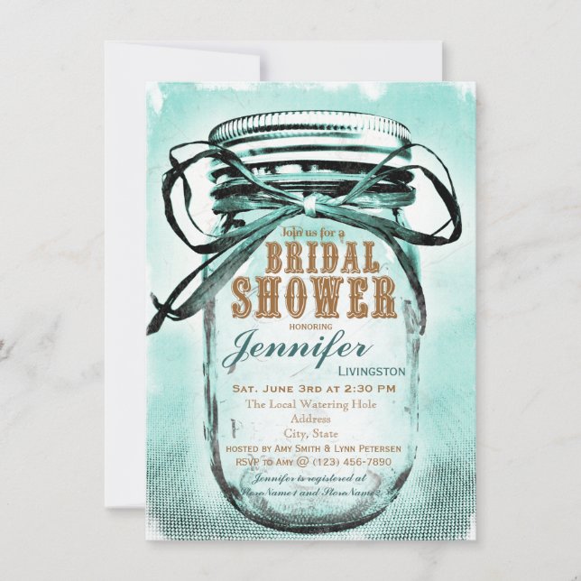 Country Mason Jar Bridal Shower Invitations (Front)