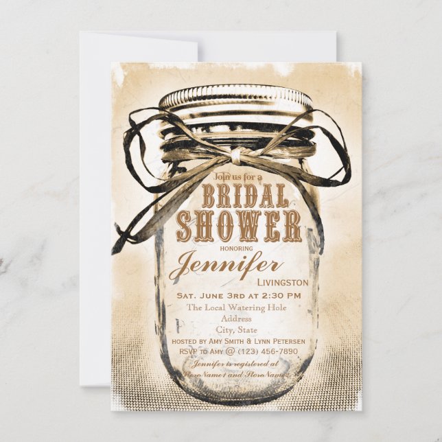 Country Mason Jar Bridal Shower Invitations (Front)