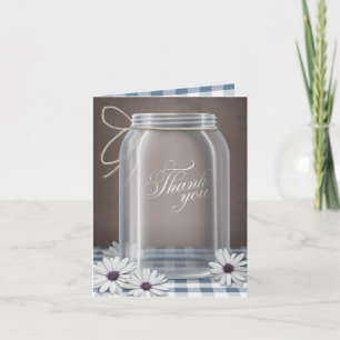 Country Mason Jar Daisy Blue Thank You cards