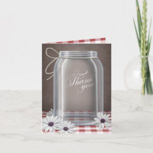 Country Mason Jar Daisy Red Gingham Thank You card