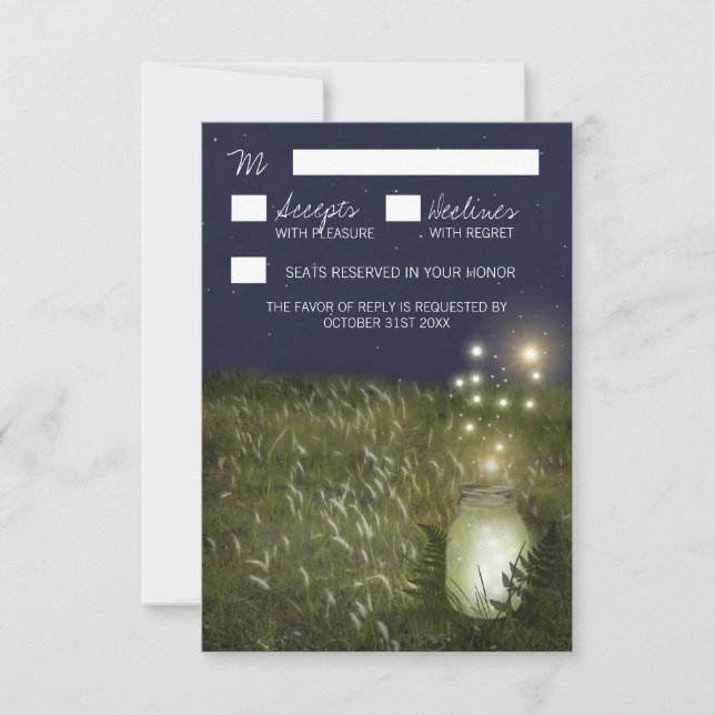 Country Mason Jar + Firefly Wedding RSVP Cards (Front)