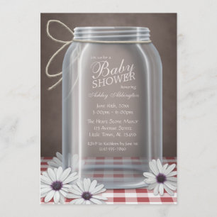 Country Mason Jar Red Gingham Baby Shower Invitation