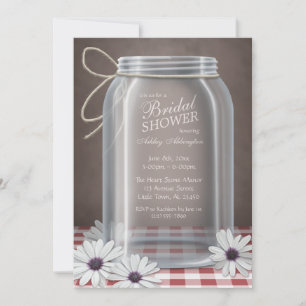 Country Mason Jar Red Gingham Bridal Shower Invitation