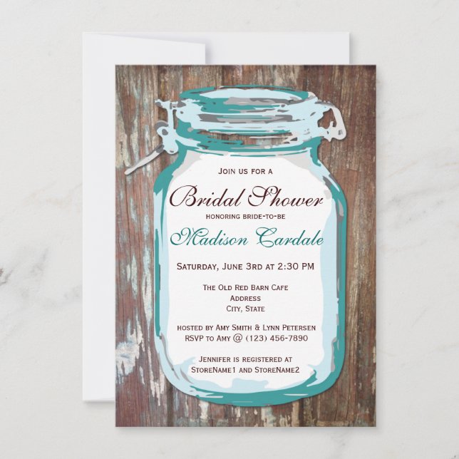 Country Mason Jar Rustic Bridal Shower Invitations (Front)