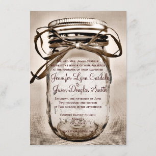 Country Mason Jar Rustic Wedding Invitations