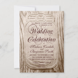 Country Mason Jar Rustic Wood Wedding Invitations