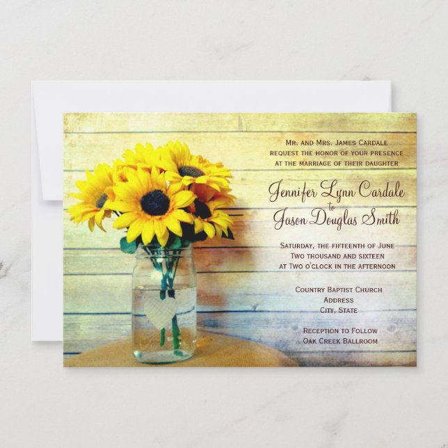 Country Mason Jar Sunflower Wedding Invitations (Front)