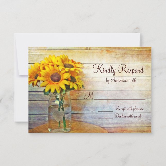 Country Mason Jar Sunflower Wedding RSVP Cards (Front)