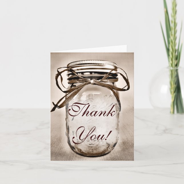 Country Mason Jar Wedding Thank You Cards (Front)