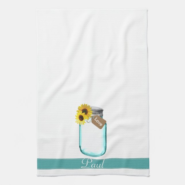 "Country Mason Jar Wedding Towel" Tea Towel (Vertical)