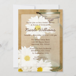 Country Mason Jar White Daisies Bridal Shower Invitation