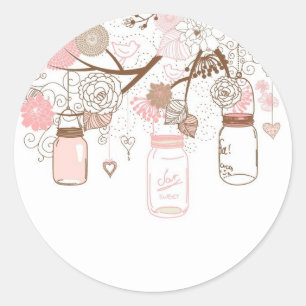 Country Mason Jars Pink Flowers Classic Round Sticker