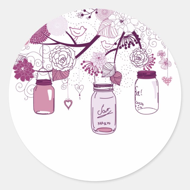 Country Mason Jars Purple Flowers Classic Round Sticker (Front)