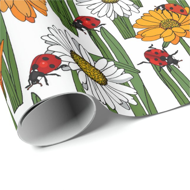Country Meadow of Daisies and Ladybirds Bold Wrapping Paper (Roll Corner)