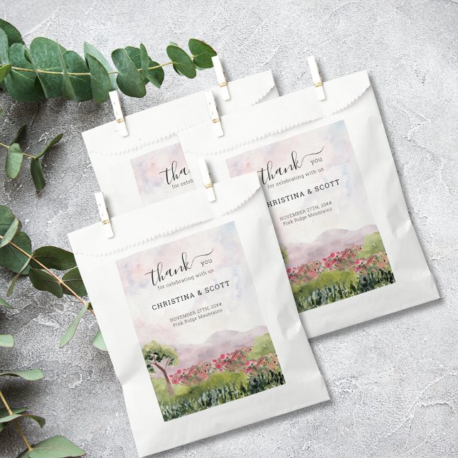 Country Meadow Watercolor Dusty Rose Thank You Favour Bags (Creator Uploaded)