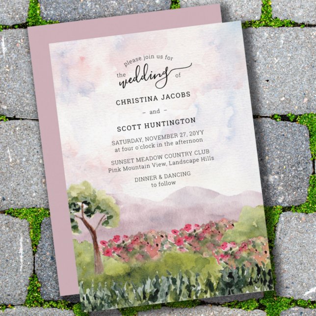 Country Meadow Watercolor Dusty Rose Wedding Invitation (Creator Uploaded)